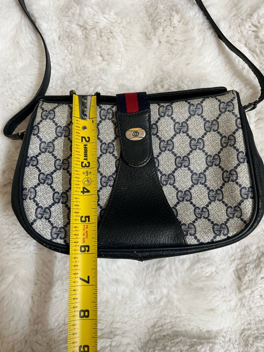 Vintage GUCCI GG Supreme Sherry Line Shoulder Bag PVC Navy Gold 72 02 024 - READ - Picture 15 of 16